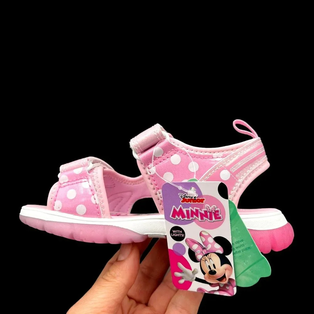 Disney Minnie Mouse Little‎ Girls Light Up Sandals Size 11 Pink Strappy Open Toe